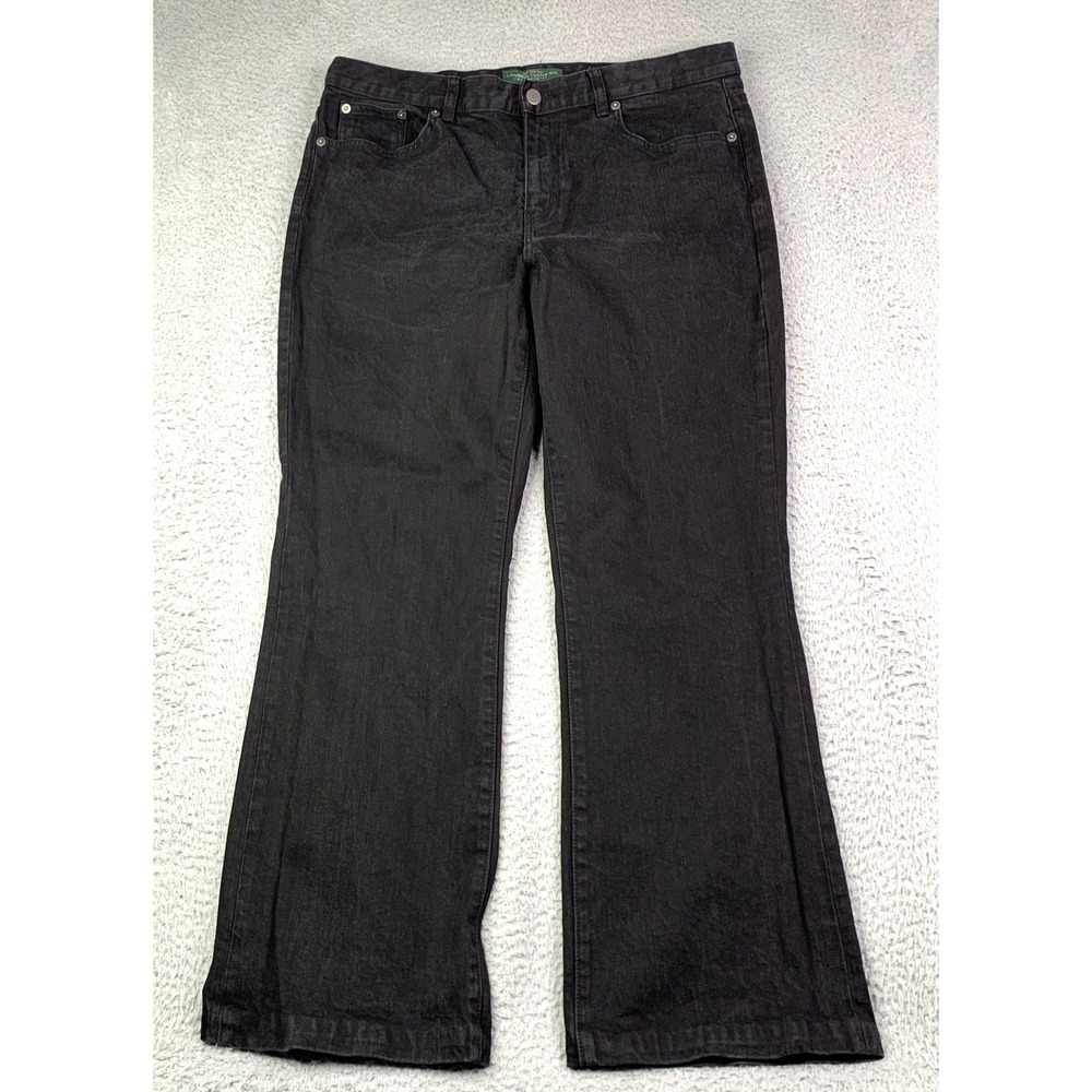 LRL Ralph Lauren Jeans Women's Size  14 P High Rise Black Bootcut Pocket Flaps